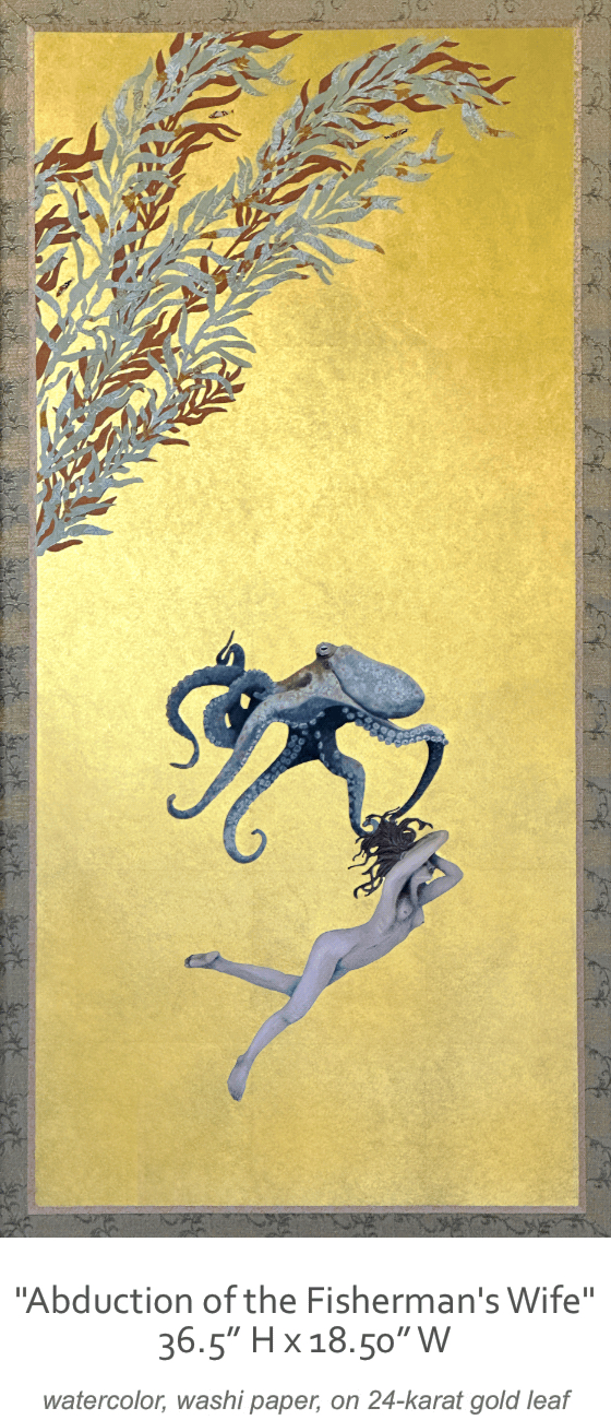 art by Tama Takahashi titled Santa Barbara Wave showing a wave and a male surfer